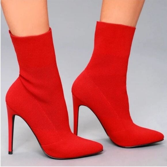 Pointed Toe Red Sock Ankle Boots 8 - Picture 1 of 7